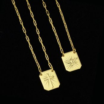 Escapulário Cruz + Pomba da Paz (Cadeado Alongado 2mm)