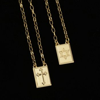 Escapulário Cruz + Estrela de Davi (Cadeado Abaulado 2mm)