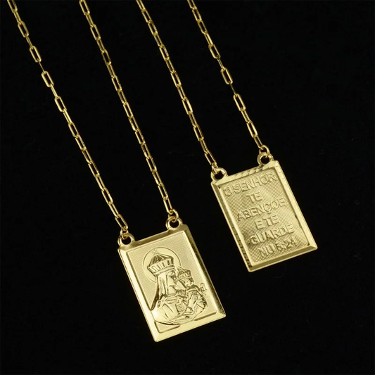 Escapulário Jesus Cristo e Ave Maria - G (Cadeado Alongado 1.5mm)